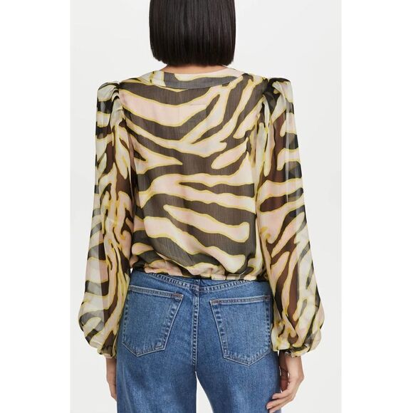 LE SUPERBE Get Ready Zebra Blouse White Black Stripe Tie Top XS 2 - Picture 5 of 6